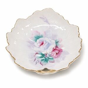 Vintage Gold Leaf Japanese Trinket Dish Candy Nut Dish Roses Floral